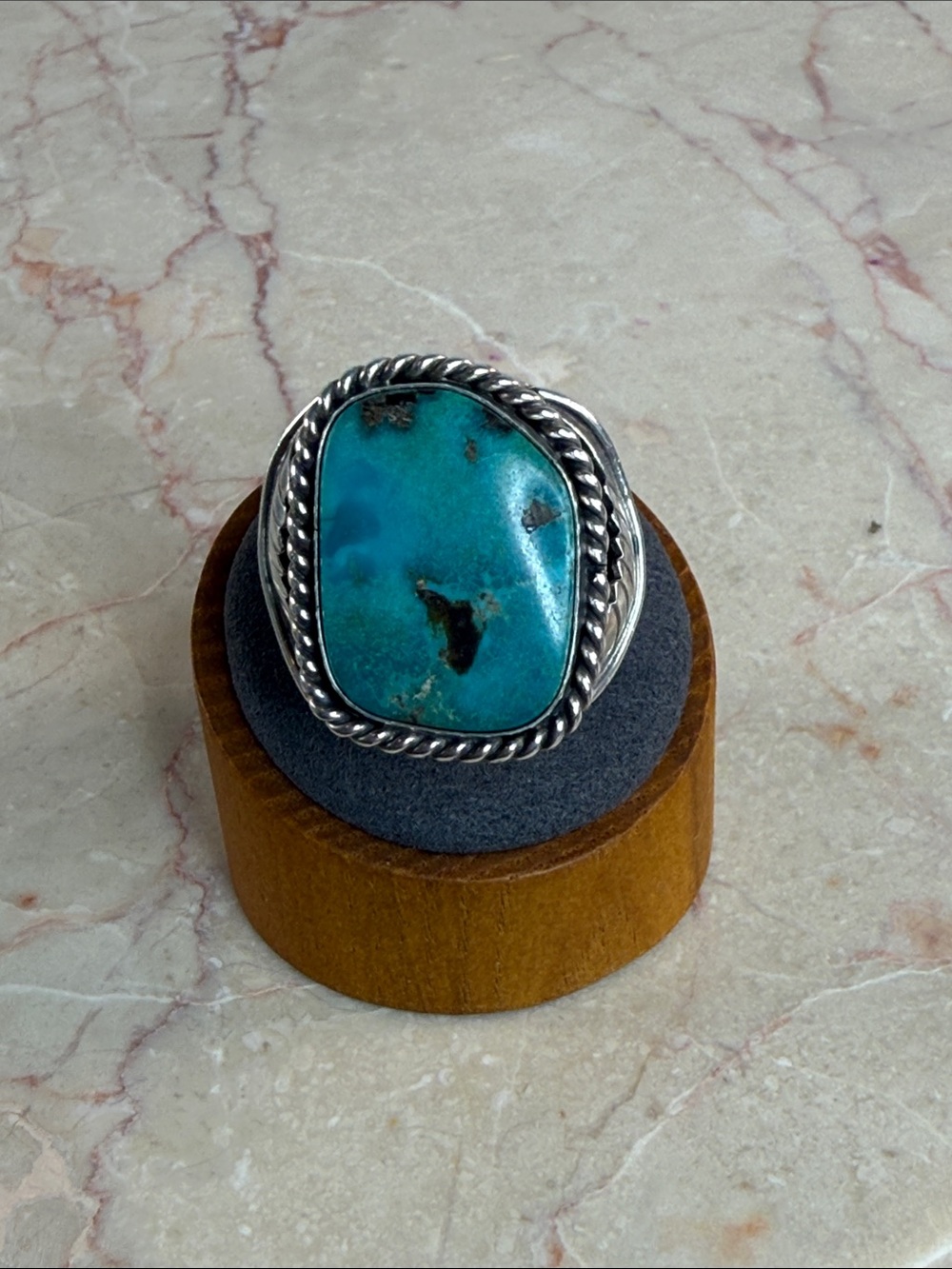 Sterling Silver Turquoise Navajo Indian Statement Ring, Size 13